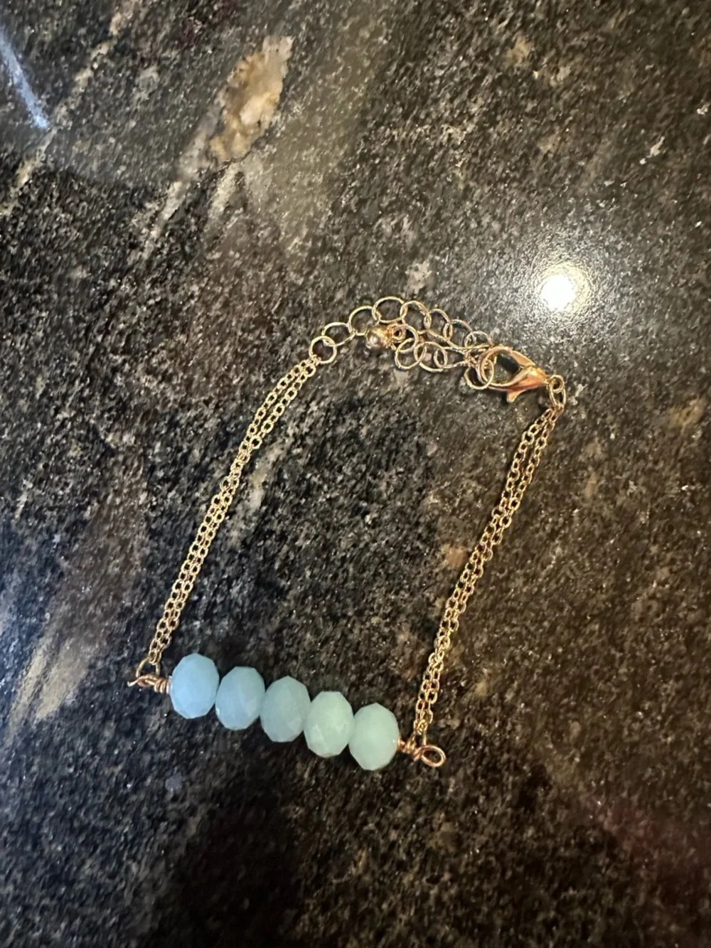 Gold Chain Bracelet with Pale Aqua Beads